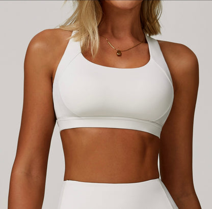 Cream Cross Back Sports Bra